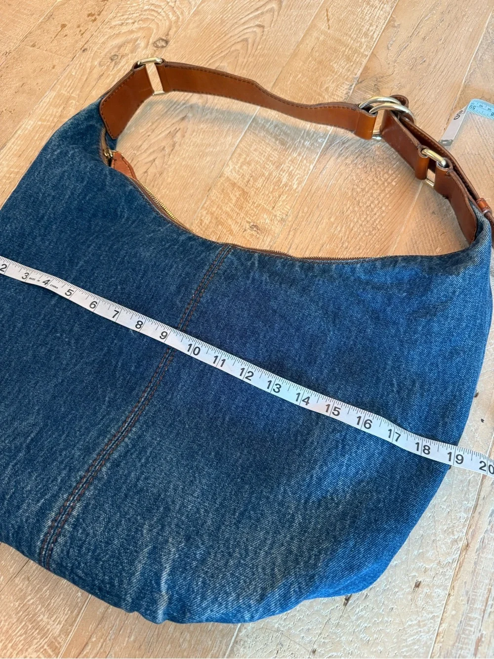 D&G Denim Mindy Hobo Bag with Brown Leather Strap - Blue